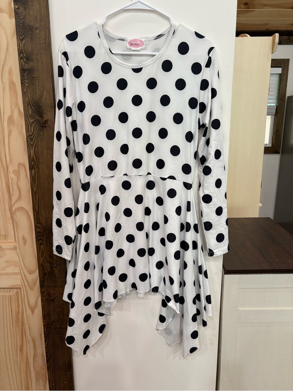 White and Black Polka Dot Long Sleeve Peplum Top -